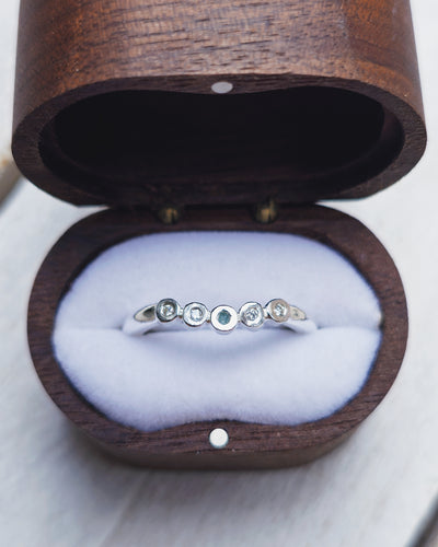 COAST Wedding Ring - Round Sea Glass + Four Certified 1.3mm Ocean Sourced Diamonds in 18ct Gold or Silver by South Jewellery