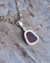 Load image into Gallery viewer, MERMAID Necklace - Deep Purple Sea Glass + Certified 1.5mm Ocean Sourced Diamond in Silver
