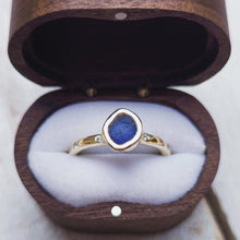 Load image into Gallery viewer, FLOW Engagement Ring - Raw Sea Glass + Eight Certified 1.3mm Ocean Diamonds in Gold, Platinum or Silver
