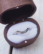 Load image into Gallery viewer, Blue sea glass wedding ring that has a curve to fit with an engagement.
