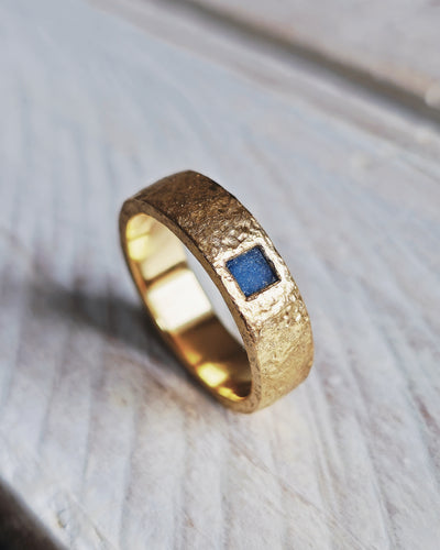 Men's CHANNEL Wedding Ring - One to Three Square Sea Glass in Silver or 18ct Gold by South Jewellery