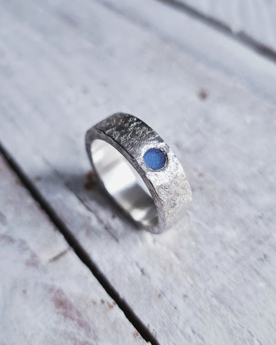 Men's EMPEROR Wedding Ring - Round Sea Glass in Silver or 18ct Gold by South Jewellery
