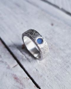 Men's EMPEROR Wedding Ring - Round Sea Glass in Silver or 18ct Gold by South Jewellery