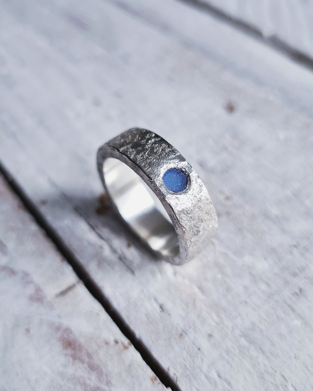 Men's EMPEROR Wedding Ring - Round Sea Glass in Silver or 18ct Gold by South Jewellery