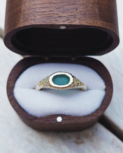 Load image into Gallery viewer, TREASURE Engagement Signet Ring -  Raw Oval Sea Glass + Twelve Certified 1.3mm Ocean Sourced Diamonds 0.12ct in 18ct Gold, 9ct Gold or Silver
