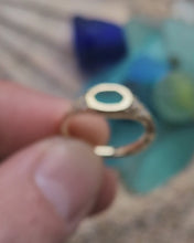 Load and play video in Gallery viewer, TREASURE Engagement Signet Ring - Oval Deep Teal Sea Glass + Twelve Certified 1.3mm Ocean Diamonds in 9ct Yellow Gold - Size L
