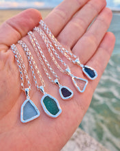 Load image into Gallery viewer, MERMAID Necklace - Aquamarine Sea Glass + Certified 1.5mm Ocean Sourced Diamond in Silver
