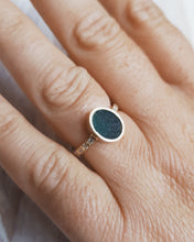 Load image into Gallery viewer, EMPRESS Engagement Ring - Oval Sea Glass + Twelve Certified 1.5mm Ocean Sourced Diamonds 0.18ct in 18ct Gold or Silver
