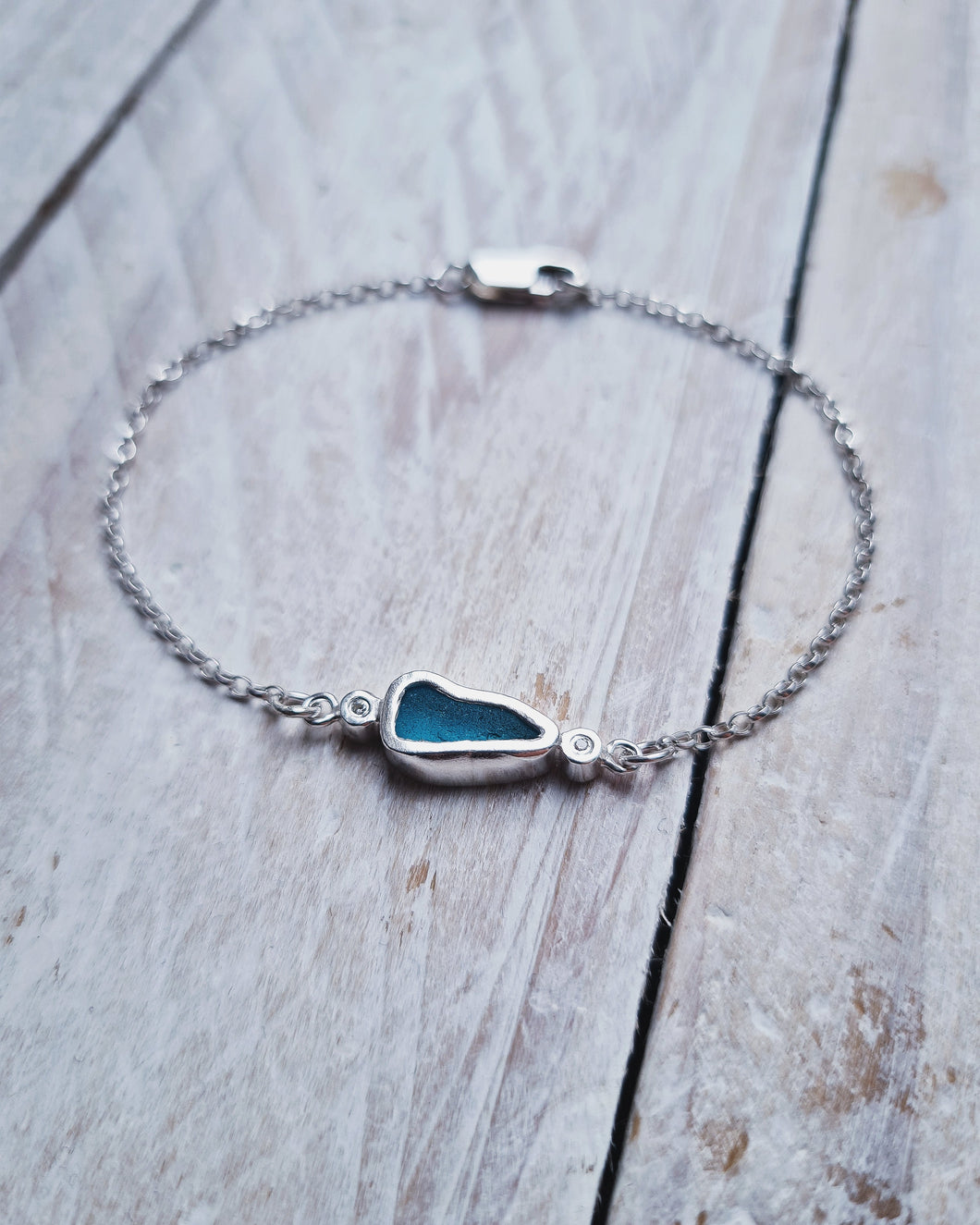 BESPOKE - Sea Glass Bezel Bracelet (No Diamond Option Also Available) in Sterling Silver or 9ct Gold