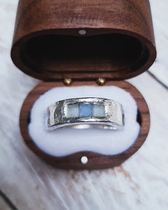 Men's CHANNEL Wedding Ring - One to Three Square Sea Glass in Silver or 18ct Gold