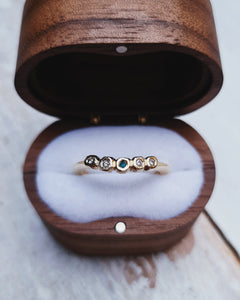 ROCK Wedding Ring - Raw Round Sea Glass + Four Certified 1.3mm Ocean Sourced Diamonds in 18ct Gold or Silver