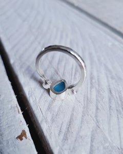 ABYSSAL Engagement Ring - Waterdrop Sea Glass + Two 2.5mm Blue or White Diamonds 0.14ct in 18ct Gold or Silver